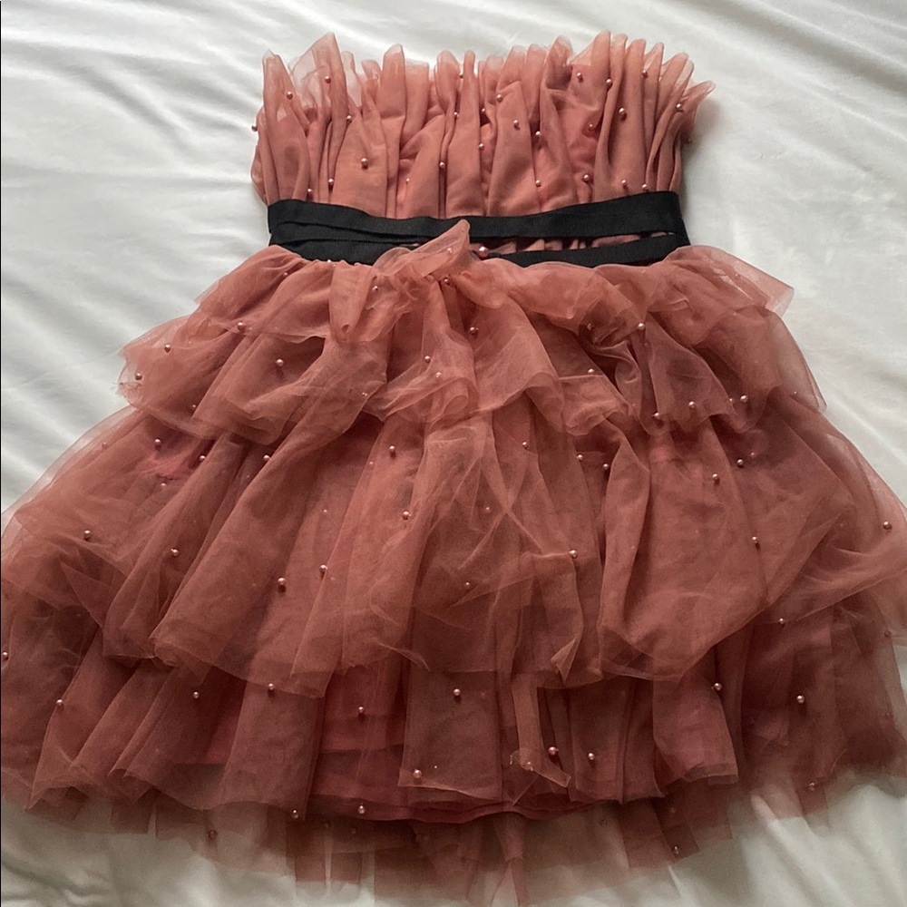 Anthropologie Maeve Tulle Pearl Strapless Dress